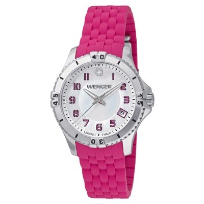 Wenger Squadron Lady White Dial Pink Silicone Rubber Strap