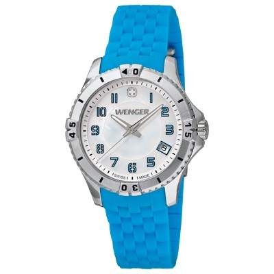 Wenger Squadron Lady White Dial Blue Silicone Rubber Strap