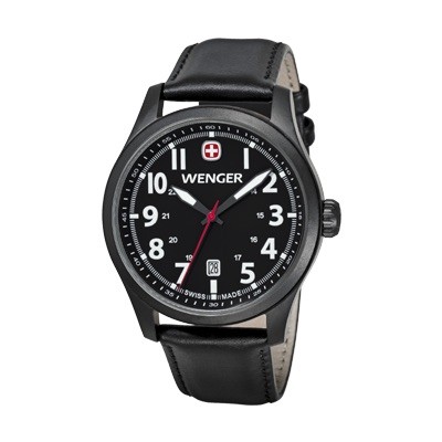 Wenger Men's Terragraph Black Dial Black Leater Strap