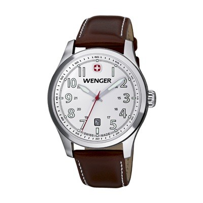 Wenger Men's Terragraph White Dial Brown Leater Strap