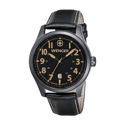 Wenger Men's Terragraph Black Dial Black Leater Strap