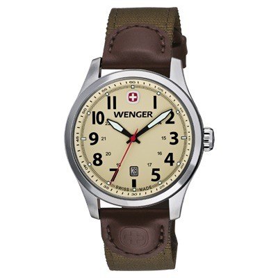 Wenger Men's Terragraph Sand Dial Brown Olive Nylon Strap