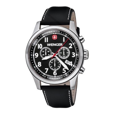Wenger Terragraph Chrono Black Dial Black Leater Strap