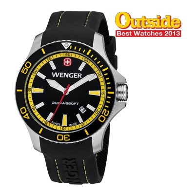 Wenger Men's Sea Force Black & Yellow Dial Black Silicone Strap