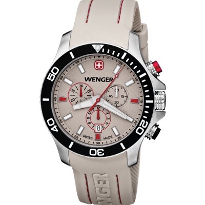 Wenger Sea Force Chrono White & Red Dial White Silicone Strap