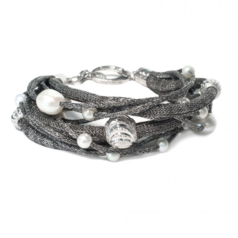 Borsari ash color bracelet with sparkling silver beads and pearls