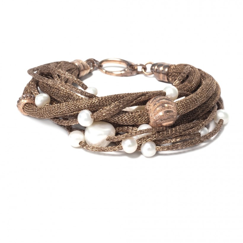 Borsari bronze color bracelet with sparkling silver beads and pearls
