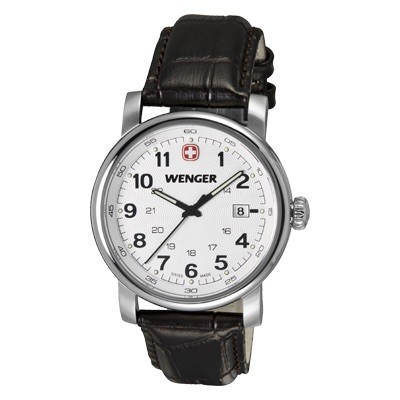Wenger Urban Classic Silver Sunray Textured Dial Brown Leater Strap