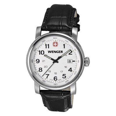 Wenger Urban Classic Silver Sunray Textured Dial Black Leater Strap