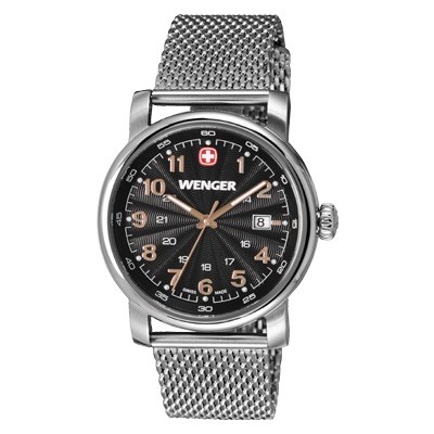 Wenger Urban Classic Black Sunray Dial Stainless Steel Mesh Bracelet