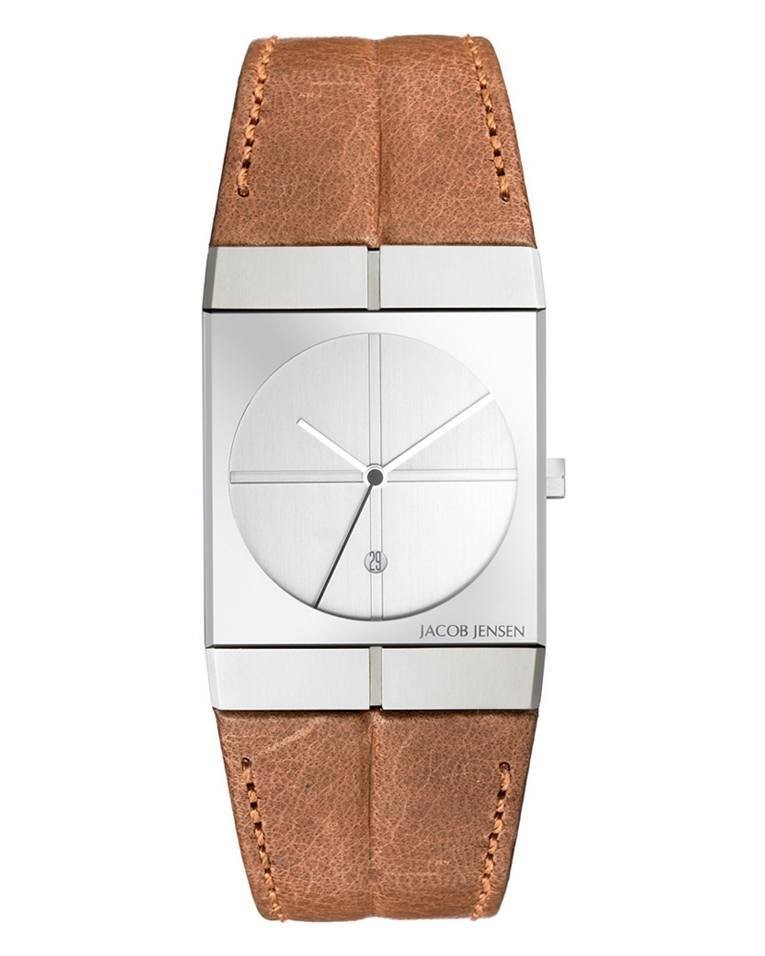 Jacob Jensen Icon Stainless Steel Brown Leather Band Men's Watch