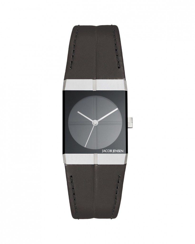 Jacob Jensen Icon Stainless Steel Black Dial Leather Band Women's Watch