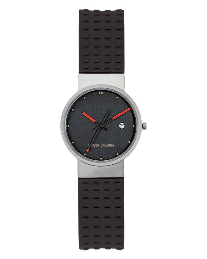 Jacob Jensen Clear Titanium Black Dial Rubber Band Men's Watch 410