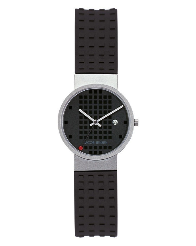 Jacob Jensen Clear Titanium Black Dial Rubber Band Men's Watch 412