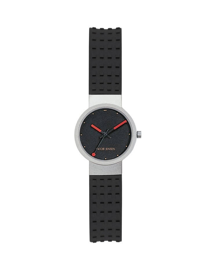 Jacob Jensen Clear Titanium Black Dial Rubber Band Women's Watch