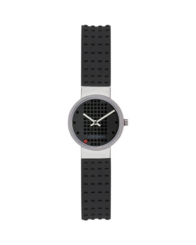 Jacob Jensen Clear Titanium Black Dial Rubber Band Women's Watch
