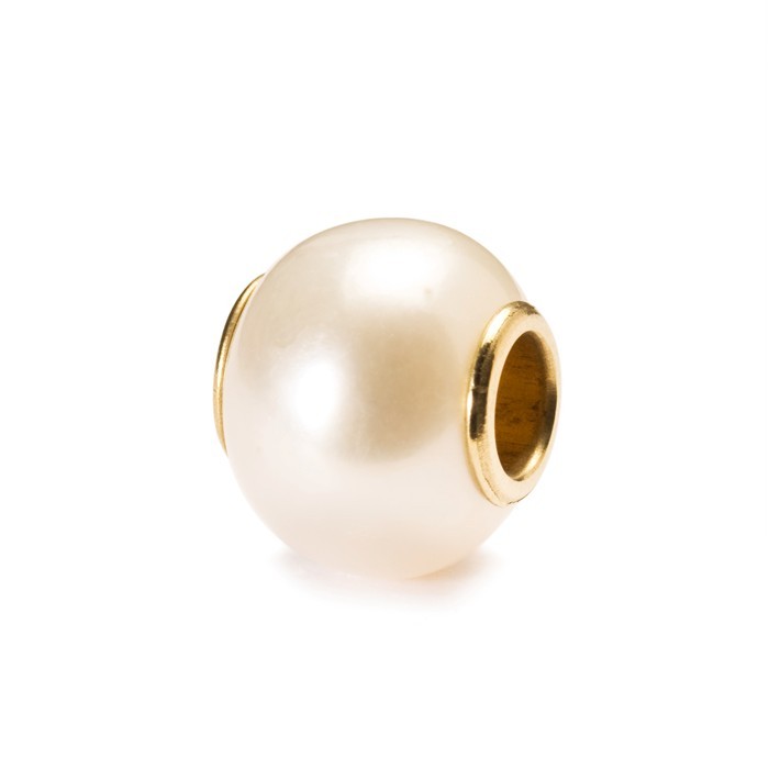 Trollbeads White Pearl Bead w/ Gold Core
