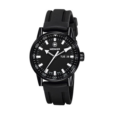 Wenger Commando Day Date XL Black Dial Black Silicone Strap