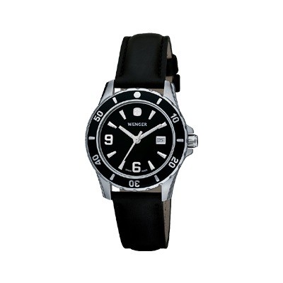Wenger Ladies Sport Black Dial Black Patent Leater Strap