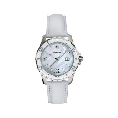 Wenger Ladies Sport White Mother-of-Pearl Dial White Leater Strap