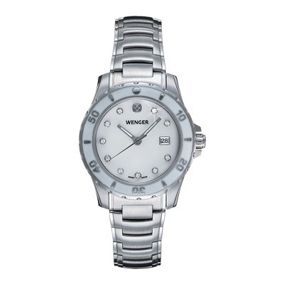 Wenger Ladies Sport White Mother-of-Pearl Dial Stainless Steel Bracelet
