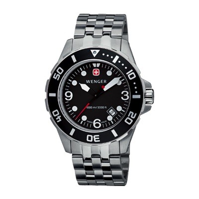 Wenger AquaGraph 1000m Black Dial Black Bezel Bracelet