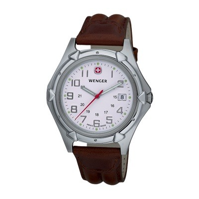 Wenger Standard Issue XL White Dial Brown Leater Strap