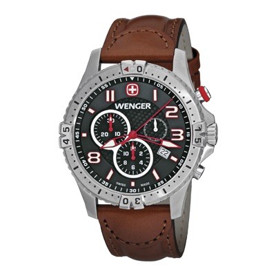 Wenger Squadron Chrono Black Dial Brown Leater Strap