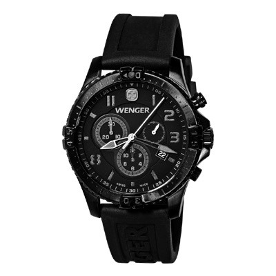 Wenger Squadron Chrono Black Dial Black Silicone Strap