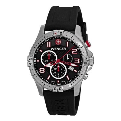 Wenger Squadron Chrono Black Dial Black Silicone Strap