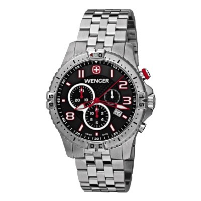 Wenger Squadron Chrono Black Dial Stainless Steel Bracelet