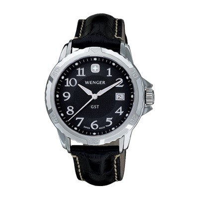 Wenger GST Black Dial Black Leater Strap
