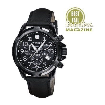 Wenger GST Chrono Black Dial Black Leater Strap 78254