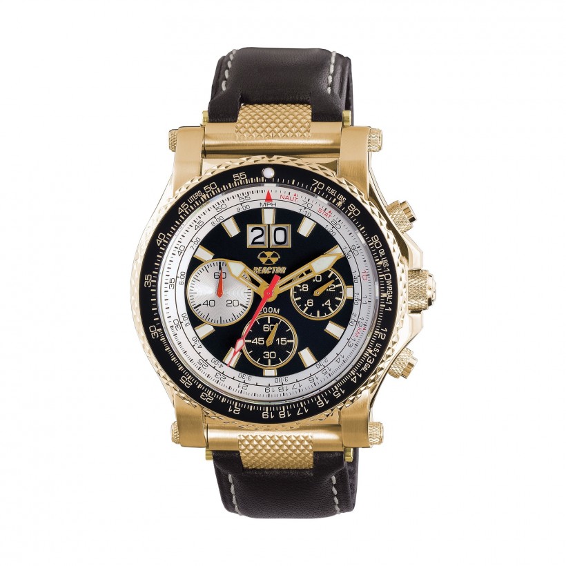 Reactor Valkyrie Gold Plated SS Black Dial Black Leather Strap 81101