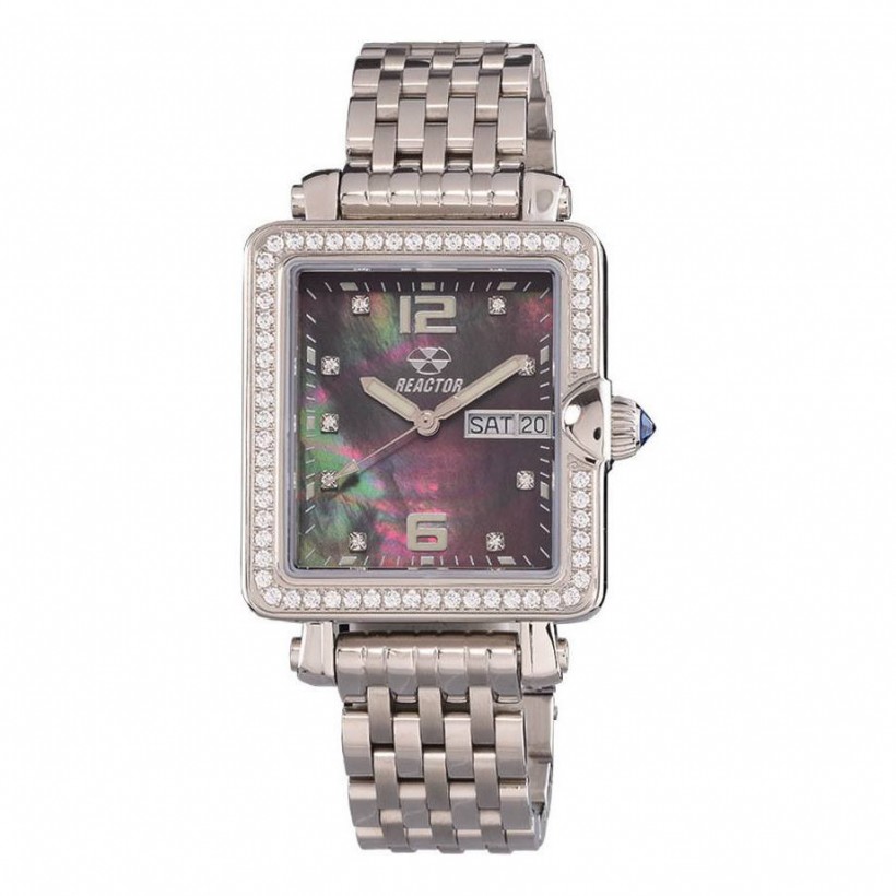 Reactor Trinity Day/Date SS Bracelet Black MOP Dial Swarovski Crystals 86901