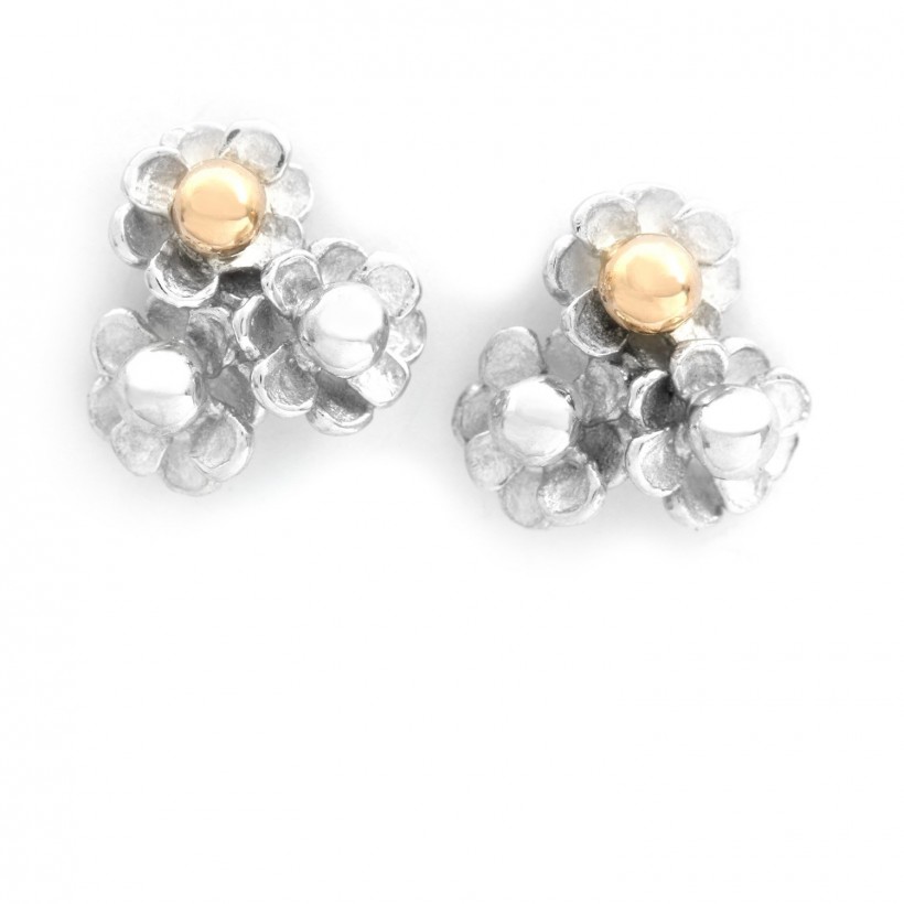 Happy Flower Silver With Gold Earrings