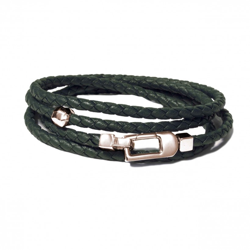 Borsari green leather & 925 silver bracelet