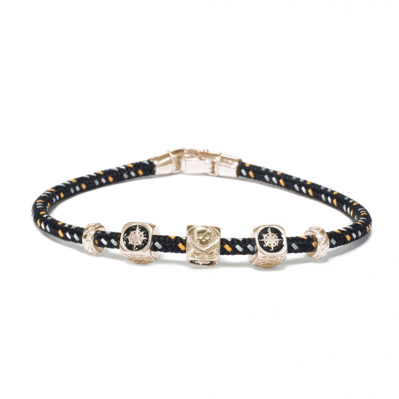 Borsari black cord bracelet/925 silver elements/enamel