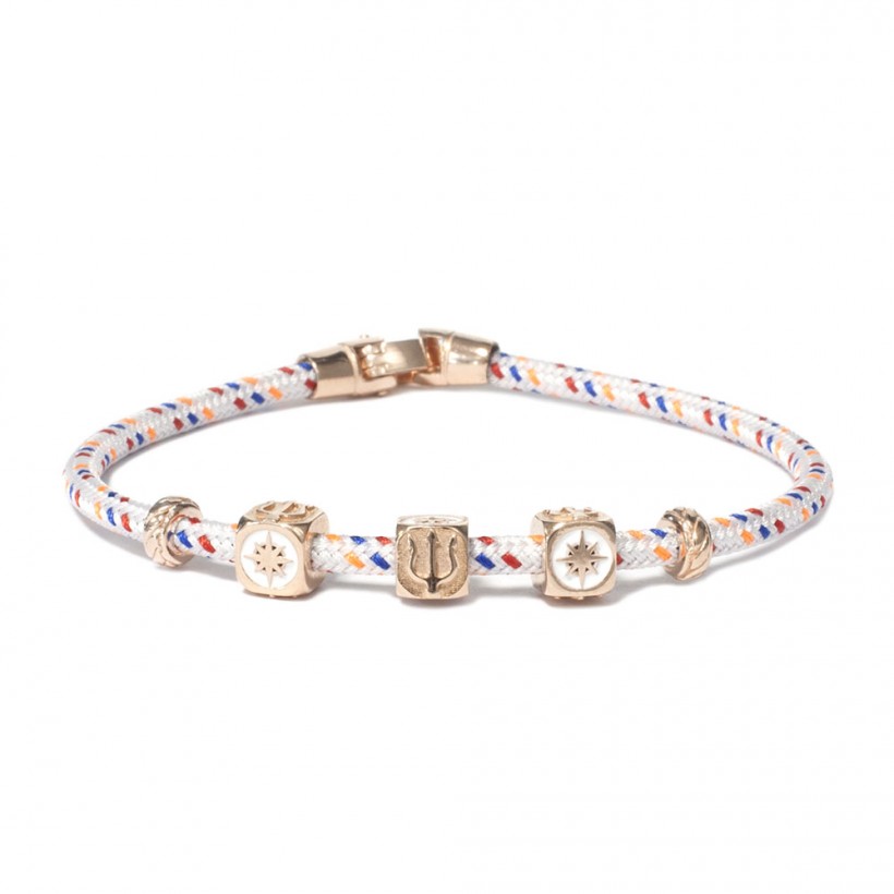 Borsari white cord bracelet/925 silver elements/enamel