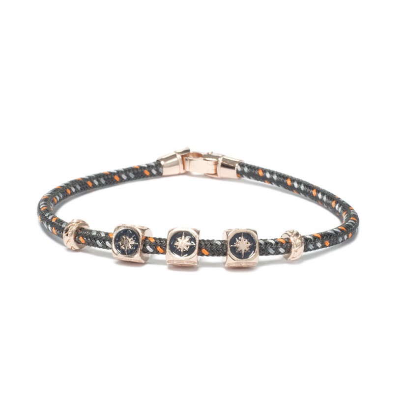 Borsari grey cord bracelet/925 silver elements/enamel