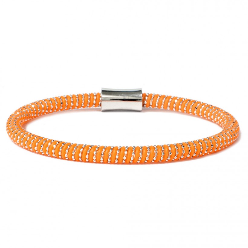 Borsari fluo orange rubber & silver bracelet
