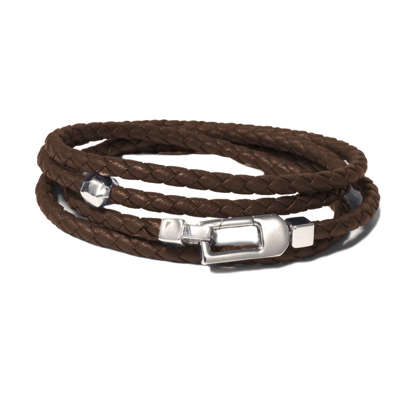 Borsari brown leather & 925 silver bracelet