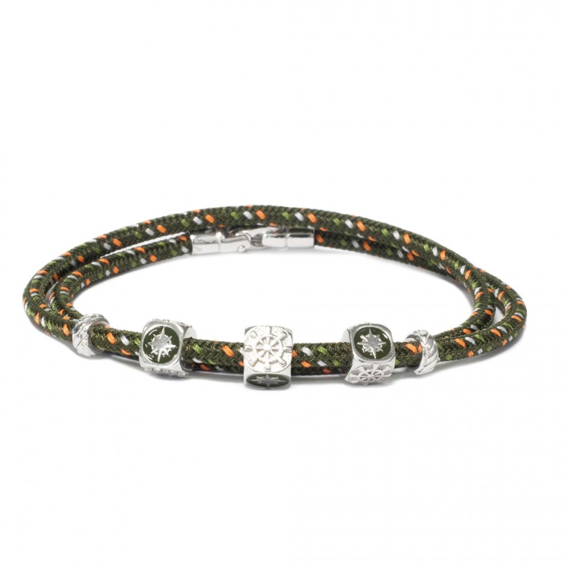 Borsari green cord bracelet/925 silver elements/enamel