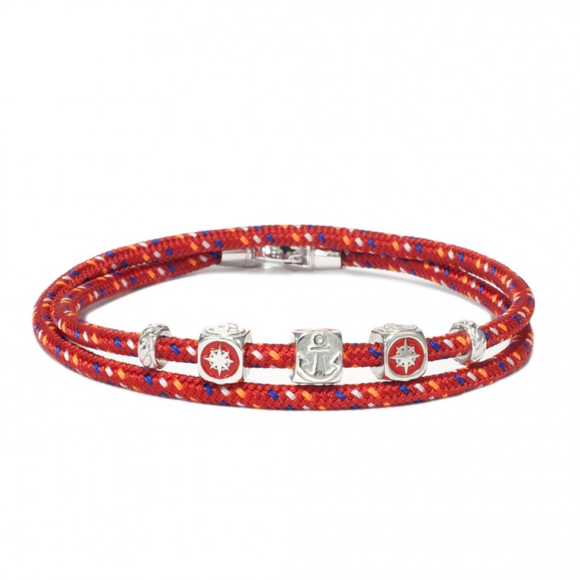 Borsari red cord bracelet/925 silver elements/enamel