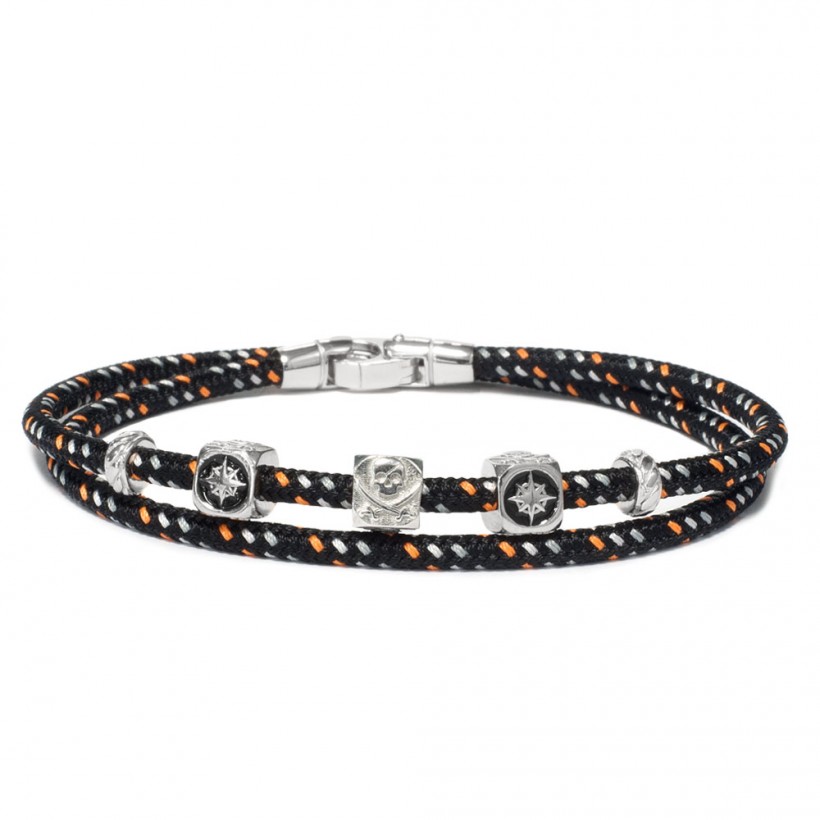 Borsari black cord bracelet/925 silver elements/enamel