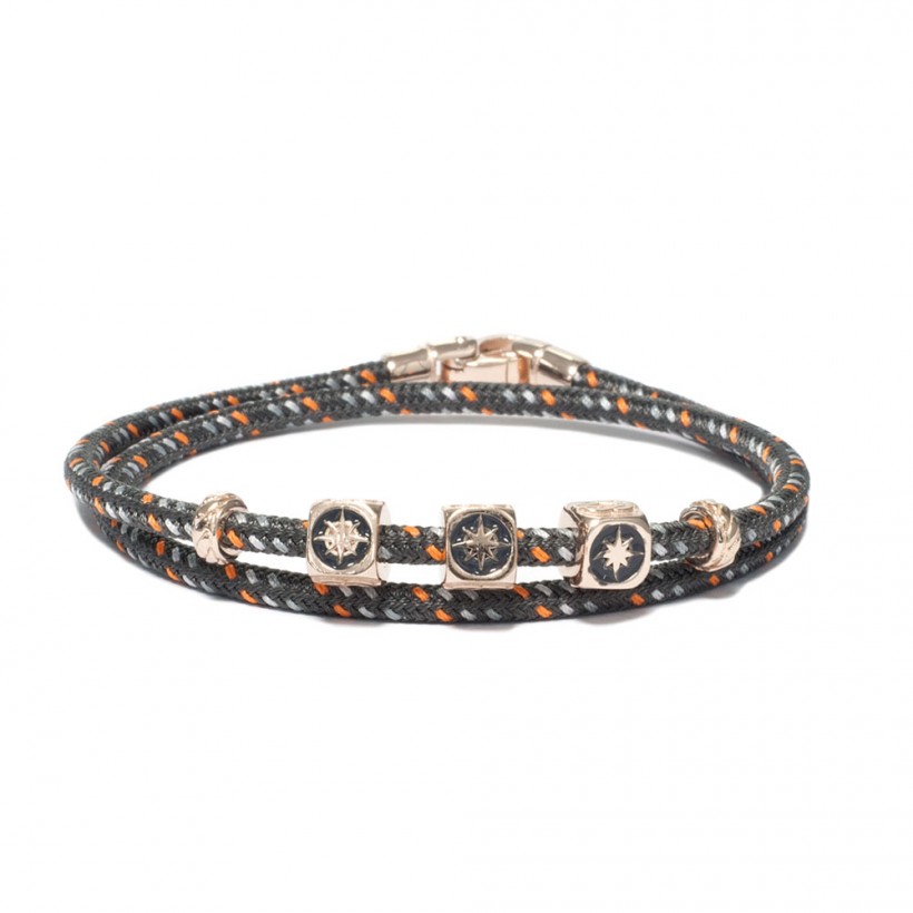 Borsari grey cord bracelet/925 silver elements/enamel