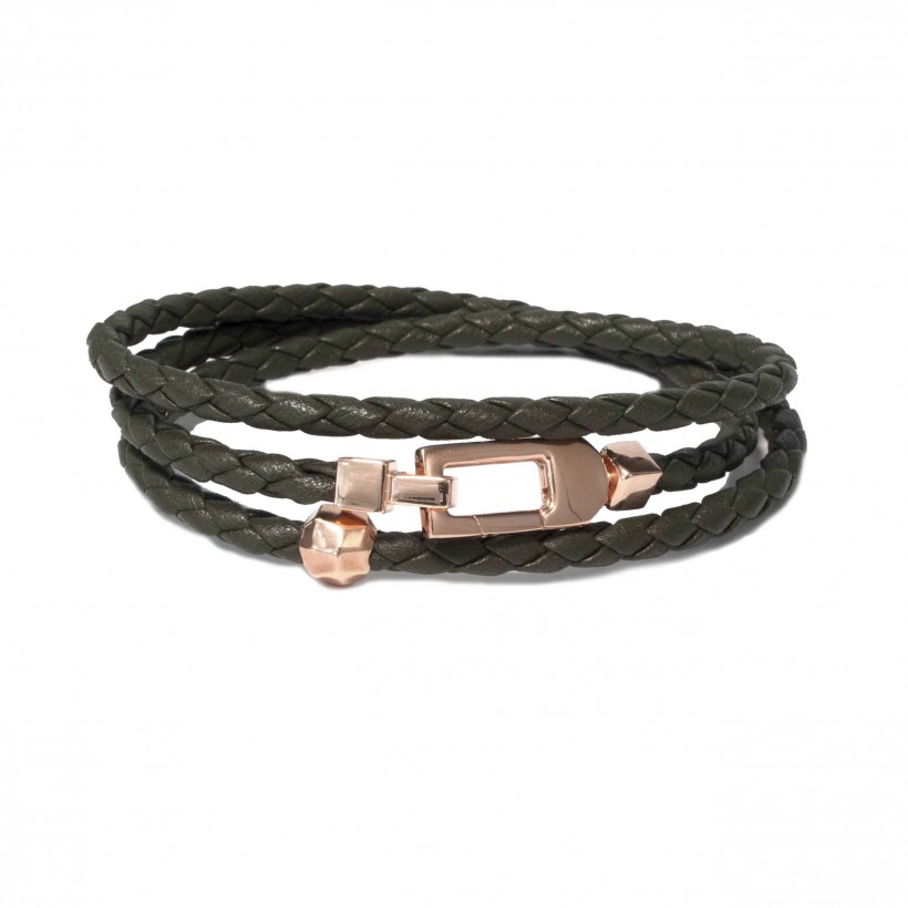 Borsari green leather & 925 silver bracelet