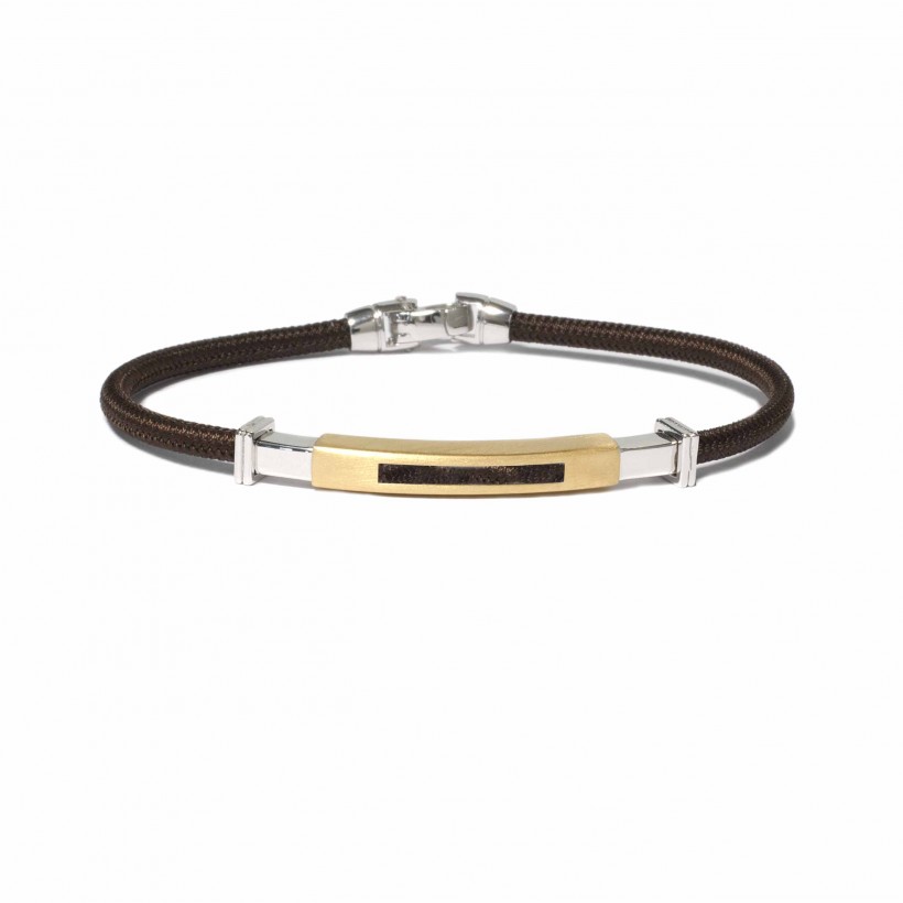 Borsari brown polyester bracelet with silver & yellow gold