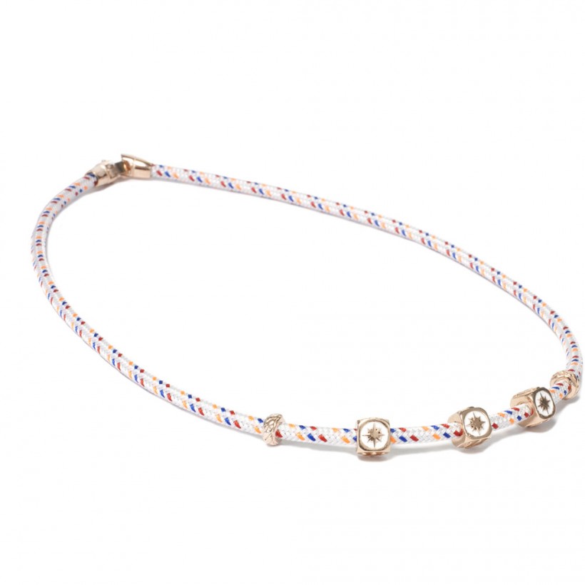 Borsari white cord necklace/925 silver elements/enamel