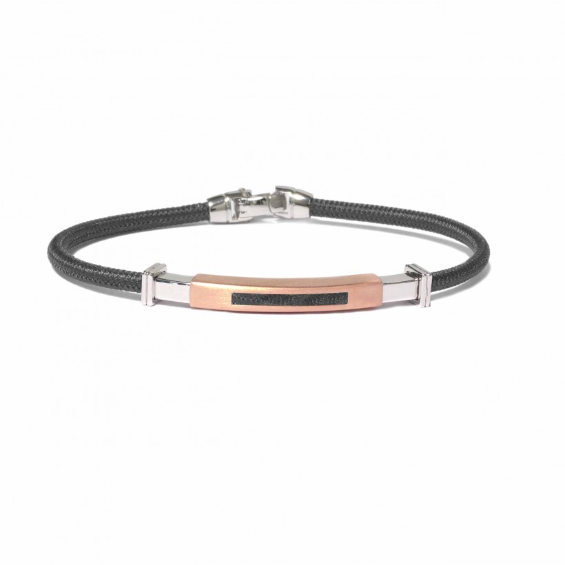 Borsari grey polyester bracelet with silver & rose gold